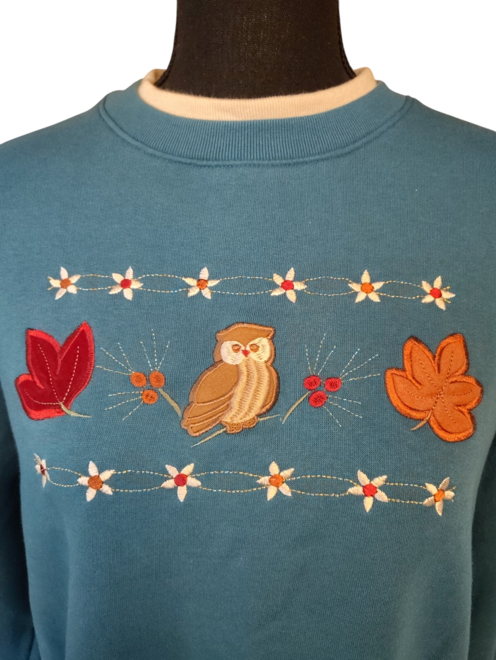 vtg 90s grannycore owl embroidered sweater - Picture 2 of 4